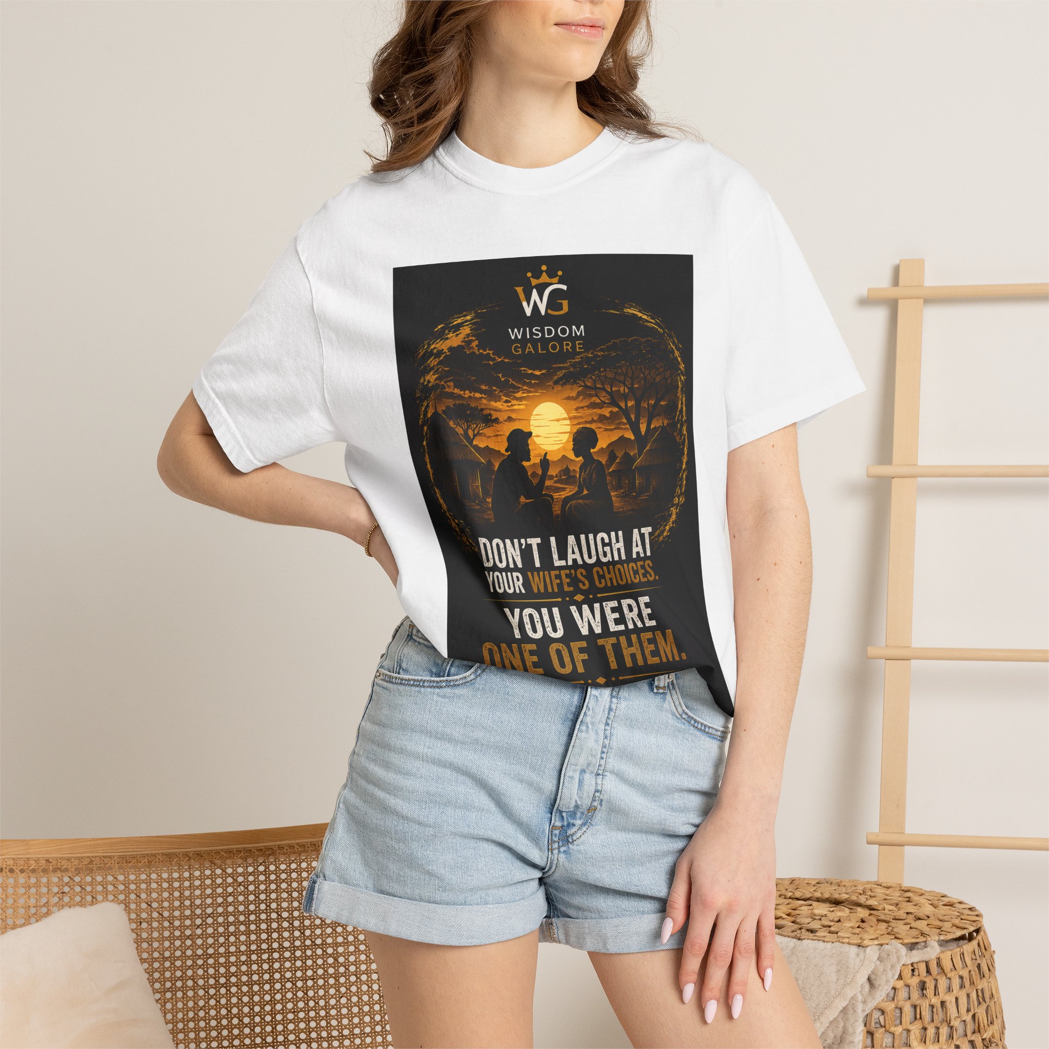 Dont lough at your wifes choices_Unisex Garment-Dyed T-shirt Black - Image 4